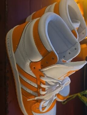 Adidas White and Orange High-Top Sneakers Sz 9 NWT